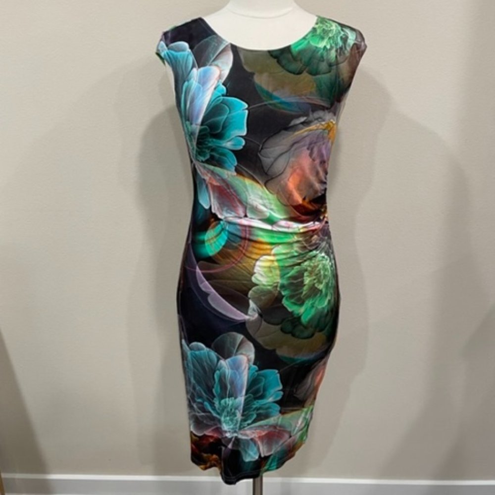 Cartise bright colorful floral fitted asymmetrical lightweight knit dress size 4